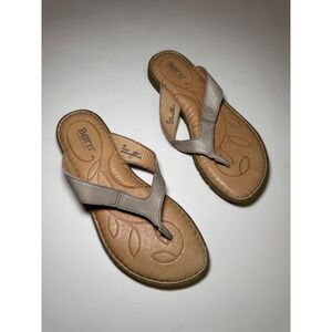 Born F00228 Beige Leather Thong Sandals Womens 8M Casual Comfort Shoes